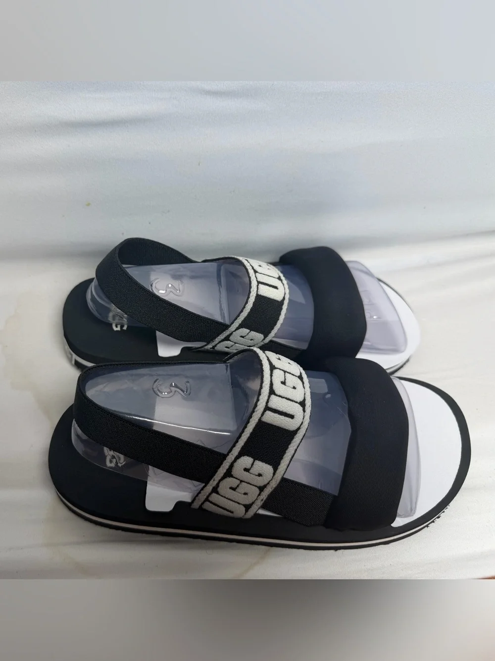 UGG Kids Black and White Logo Strap Sandals